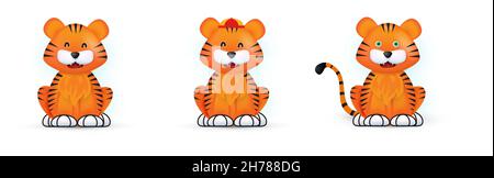 Nouvel an chinois mignon tigre.Personnage drôle de style dessin animé.Année du tigre du zodiaque.Isolé sur blanc.Illustration vectorielle. Illustration de Vecteur