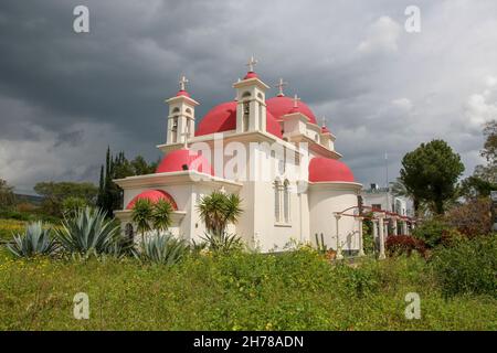 Israël, capharnaüm de la mer de Galilée, l'Église orthodoxe grecque des Douze Apôtres Banque D'Images