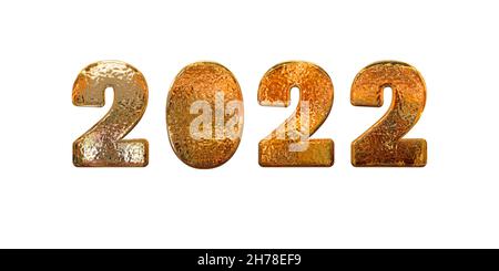 date 2022 avec des nombres dorés lumineux isolés sur fond blanc.Noël nouvel an design de vacances Banque D'Images