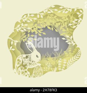feuilles, fleurs, lapin, lapin, lièvre sculpté.Illustration vectorielle.Oeufs de Pâques pour les vacances de Pâques.Coupe au laser.Illustration vectorielle.Modèle pour le las Illustration de Vecteur