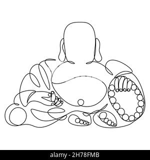 Silhouette de Bouddha avec perles rosaires - dessins à une ligne.Religion symbole de l'hindouisme, du bouddhisme, de la spiritualité et de l'illumination.Dessiner avec un péché Illustration de Vecteur