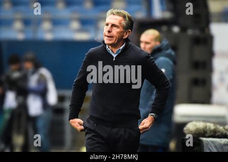 Troyes, France, France.21 novembre 2021.Claude PUEL de Saint Etienne lors du match de Ligue 1 entre ESTAC Troyes et COMME Saint-Etienne (ASSE) au Stade de l'Aube le 21 novembre 2021 à Troyes, France.(Image de crédit : © Matthieu Mirville/ZUMA Press Wire) Banque D'Images