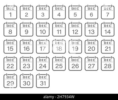 Décembre est un mois avec des chiffres.Un ensemble de feuilles de calendrier pour le site Web et les applications, la scrapbooking et le design créatif.Un contour vide.Dési. Plat Illustration de Vecteur