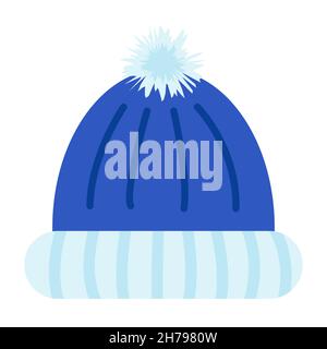 Chapeau d'hiver chaud avec pompon, illustration vectorielle de style dessin animé plat.Vêtements pour les journées froides et gelées.Symbole hygge, confortable et confortable.En saison Illustration de Vecteur