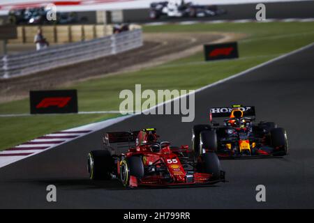 55 SAINZ Carlos (spa), Scuderia Ferrari SF21, action pendant le Grand Prix Ooredoo Qatar de Formule 1 2021, 20e tour du Championnat du monde de Formule 1 de la FIA 2021 du 19 au 21 novembre 2021 sur le circuit international de Losail, à Lusail, Qatar - photo: Xavi Bonilla/DPPI/LiveMedia Banque D'Images