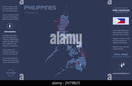 Carte des Philippines, régions séparées avec des noms, infographies bleu plat design vecteur Illustration de Vecteur