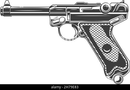 Illustration du pistolet parabellum.Élément de conception pour logo, étiquette, signe, emblème, bannière.Illustration vectorielle Illustration de Vecteur