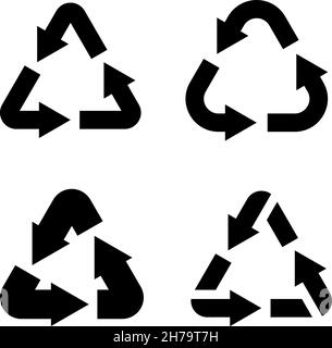 Icônes recyclage écologique.Flèches noires sous forme de triangle.Emblèmes écologiques et étiquettes biologiques, pictogramme de réutilisation d'emballage, panneau de réutilisation en plastique, tri des déchets Illustration de Vecteur