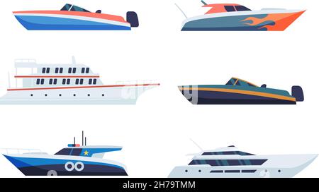 Yachts de mer.Bateaux de plaisance modernes et luxueux.Transport maritime rapide, navigation de plaisance dans l'océan, bateau de croisière à voile, collecte de navires marins.Transpo Illustration de Vecteur