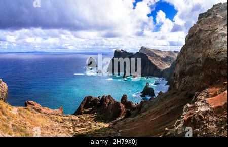 Beauté paysage de la nature de l'île de Madère.Océan Atlantique, Portugal.Point de vue Ponta do Rosto dans la partie orientale de la péninsule de Ponta de sao Lourence Banque D'Images