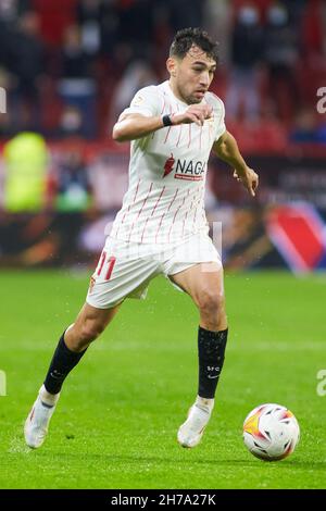 Munir El Haddadi de Séville pendant le championnat d'Espagne la Liga football match entre Sevilla FC et Deportivo Alaves le 20 novembre 2021 au stade Ramon Sanchez-Pizjuan à Séville, Espagne - photo: Joaquin Corchero/DPPI/LiveMedia Banque D'Images