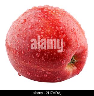 Pomme rouge fraîche et humide avec gouttes isolées sur fond blanc. Pomme rouge avec masque. Profondeur de champ complète Banque D'Images