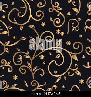 Motif or sans couture de fleurs abstraites, feuilles.Illustration vectorielle Illustration de Vecteur