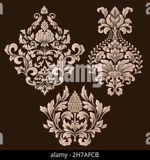 Ensemble vectoriel d'éléments décoratifs damassé.Éléments floraux abstraits élégants pour un design élégant.Parfait pour les invitations, les cartes, etc Illustration de Vecteur