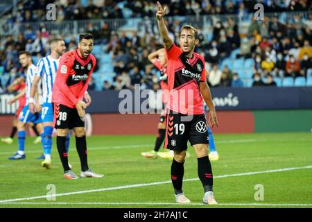 Malaga, Espagne.15 novembre 2021.Ruben Diez réagit pendant le match de la Liga Smartbank entre Malaga CF et CD Tenerife au stade la Rosaleda, à Malaga.(Note finale: Malaga CF 1:0 CD Tenerife) (photo de Francis Gonzalez/SOPA Images/Sipa USA) crédit: SIPA USA/Alay Live News Banque D'Images