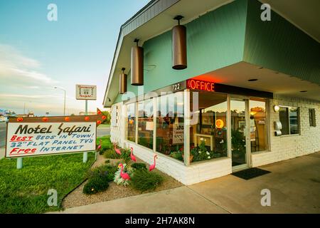 Réception emblématique de Motel Safari sur la célèbre route 66 Nouveau-Mexique, États-Unis Banque D'Images