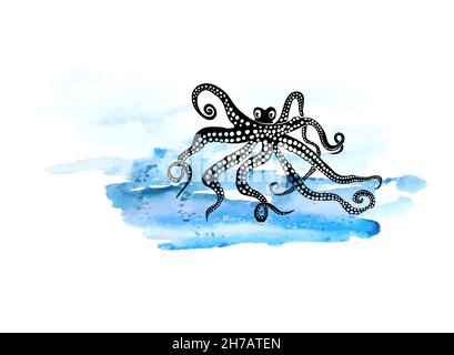 Pieuvre dans l'illustration du vecteur de mer Illustration de Vecteur