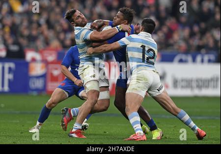 Argentine joueurs de rugby national en action lors d'un match entre la France et l'Argentine au Rugby Autumn Internationals 2021 le vendredi 6 novembre 2021. La France a battu l'Argentine 29-20. (Jiro Mochizuki / image du sport) Banque D'Images