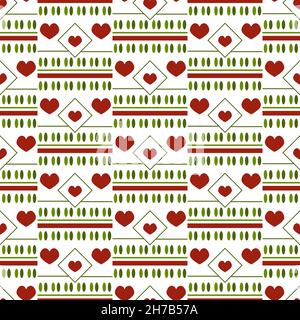 Motif avec coeurs rouges sur un arrière-plan avec des rayures.Illustration vectorielle. Illustration de Vecteur