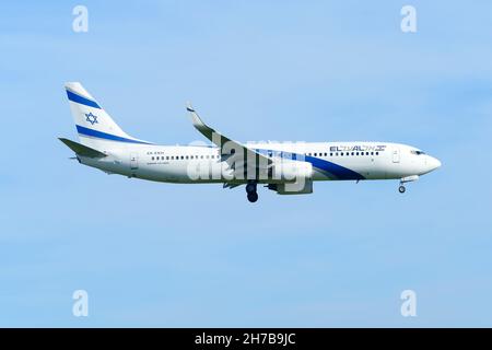 El Al Israel Airlines Boeing 737 avion voler.Des avions opérant pour le porte-drapeau israélien El Al en provenance de tel Aviv.Plan enregistré comme 4X-EKH. Banque D'Images