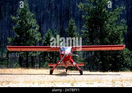 PZL-104 un avion Wilga stationné sur une piste d'atterrissage de l'arrière-pays dans le centre de l'Idaho Banque D'Images