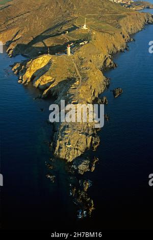 FRANCE.PYRÉNÉES ORIENTALES (66).CÔTE VERMEILLE.VUE AÉRIENNE DE CAPE BEAR Banque D'Images