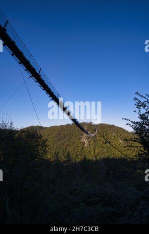 Vue sur le paysage depuis le pont suspendu de Geierlay.Magnifique paysage pour la randonnée Banque D'Images