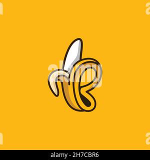 Motif vectoriel. Logo créé à partir de la combinaison de banane et de la forme de la lettre B. Illustration de Vecteur