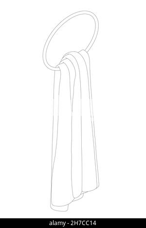 Serviette de contour sur un cintre rond en lignes noires isolées sur fond blanc.Vue isométrique.Illustration vectorielle Illustration de Vecteur