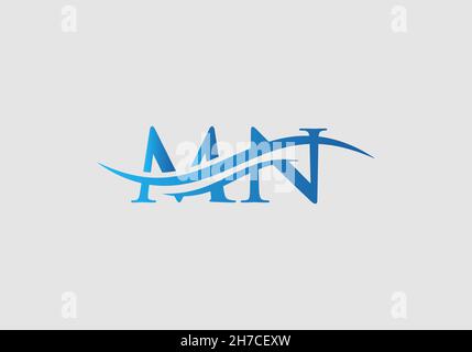 Logo MN.Logo Premium lettre MN avec concept vague d'eau Illustration de Vecteur