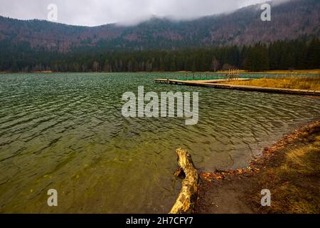 Lac de Sainte-Ana, Transylvanie, Roumanie. Superbe paysage d'automne avec forêt colorée et lac volcanique idyllique un populaire touristique et Voyage destinati Banque D'Images