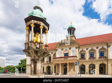 Magdebourg : ancien hôtel de ville, réplique du cavalier de Magdebourg dans , Sachsen-Anhalt, Saxe-Anhalt, Allemagne Banque D'Images