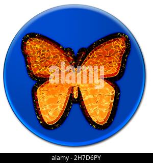Illustration d'un papillon de feu sur un bouton bleu vitreux isolé sur fond blanc Banque D'Images