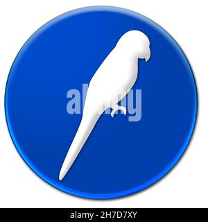 Illustration de l'icône du symbole Parrot sur un bouton bleu isolé sur fond blanc Banque D'Images