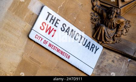 Victoria Westminster London England UK, novembre 7 2021, The Sanctuary Street Sign City of Westminster SW1 Central London Banque D'Images