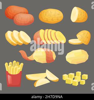 Pommes de terre.Légumes naturels sains produits en tranches récolte cuisine chips de pommes de terre illustrations vectorielles récentes Illustration de Vecteur