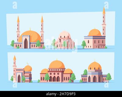 Mosquée.Religion musulmane bâtiments grand sheikh sultan arabesque maison garish vecteur plat mosquée construction toits avec dômes Illustration de Vecteur