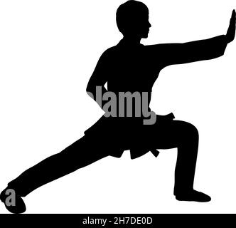 Silhouette de l'homme train arts martiaux archer pose. Illustration de Vecteur