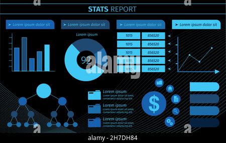 Analyse de l'entreprise présentation du rapport statistique infographie techno vecteur de tableau de bord Illustration de Vecteur