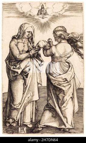 La Vierge à l'enfant avec Sainte Anne, gravure par Albrecht Durer, vers 1500 Banque D'Images
