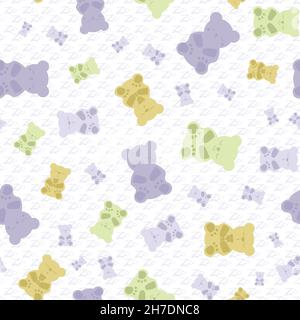 Sommeil gummies vecteur fond de motif sans couture.Toile de fond avec des ours délicieux dans le violet pastel, vert, blanc.De jolis personnages de style kawaii pour dormir Illustration de Vecteur