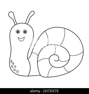 Page de coloriage simple.Petit escargot mignon, contour sur blanc Illustration de Vecteur