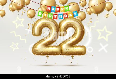 Joyeux anniversaire 22 ans anniversaire de la personne anniversaire, ballons sous forme de nombres de l'année.Illustration vectorielle Illustration de Vecteur