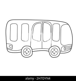 Page de coloriage simple.Drôle de dessin animé de bus.Véhicule avec contour noir.Page à colorer. Illustration de Vecteur