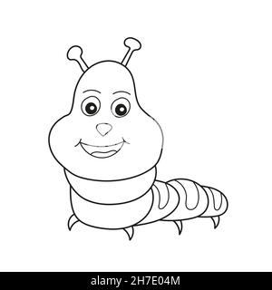 Page de coloriage simple.Caterpillar pour colorier la page.Illustration de vecteur d'insecte Caterpillar simple mignon isolée sur blanc.Contour noir et blanc Illustration de Vecteur