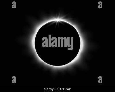éclipse solaire totale.Planète aux rayons du soleil sur fond sombre.Lever de soleil réaliste dans l'espace.Horizon de la terre avec lueur.Cercle noir brillant.Vecteur Illustration de Vecteur