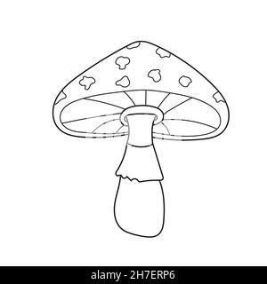 Page de coloriage simple.Modèle de page de livre de coloriage avec champignon agarique de mouche.Illustration vectorielle Illustration de Vecteur