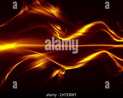 Fond fractal doré - ondes lumineuses - illustration générée par ordinateur Banque D'Images