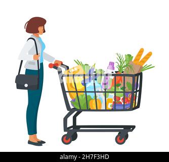 femme avec panier plein de produits Illustration de Vecteur