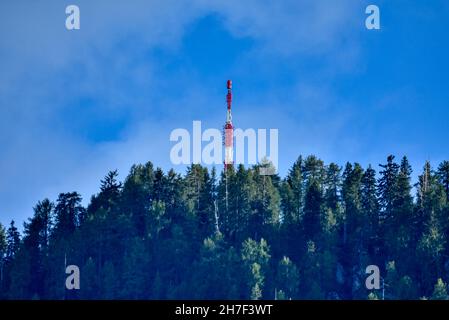 Rauchkofel, expéditeur, Sendemast, Hauptsender, Lienz, Osttirol, Mast, Gittermaast, Gipfel, Berg, Lienzer Dolomiten, weiß, rot, ORS, Rundfunk, Fernsehen, D. Banque D'Images
